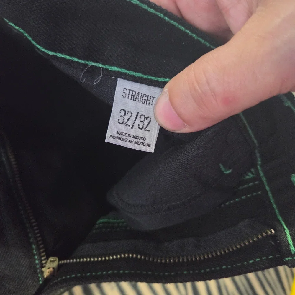 BDG Urban Outfitters Black Carpenter Jeans Green Contrast Stitch Straight 32x32